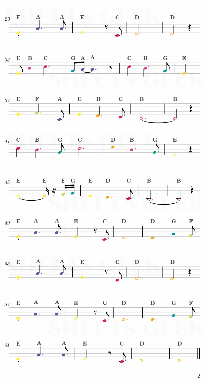 Reflections - Toshifumi Hinata Easy Sheet Music Free for piano, keyboard, flute, violin, sax, cello page 2