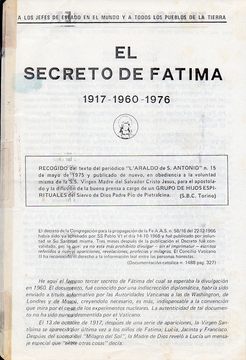 Tercer Secreto De Fatima Y La Humanidad El Tercer Mensaje De Fatima Y La Humanidad