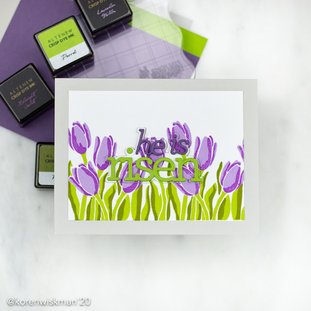 Altenew, Simon Says Stamp, Layered Tulips, layered stamping, greeting card, easter, he is risen, cz designs, Cathy Zielski, inlaid die-cutting 