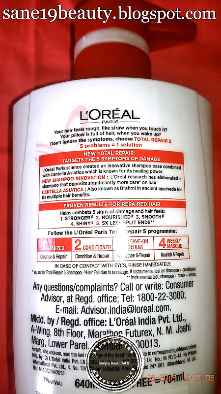 Ingredients of Total Repair 5 Advanced Repairing Shampoo.