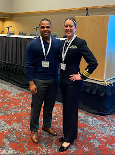 Navy Cmdr. Hawks with MHAP Program Alumni (class of 2020), Lt. Col. Demarcio Reed, Lt. Col. Reed currently serves as  Commander, U.S. Army Medical Dept.  Activity Director, McDonald Army Health Center, Joint Base Langley Eustis-Fort  Eustis, Virginia. (Photo courtesy of CDR  Hawks).