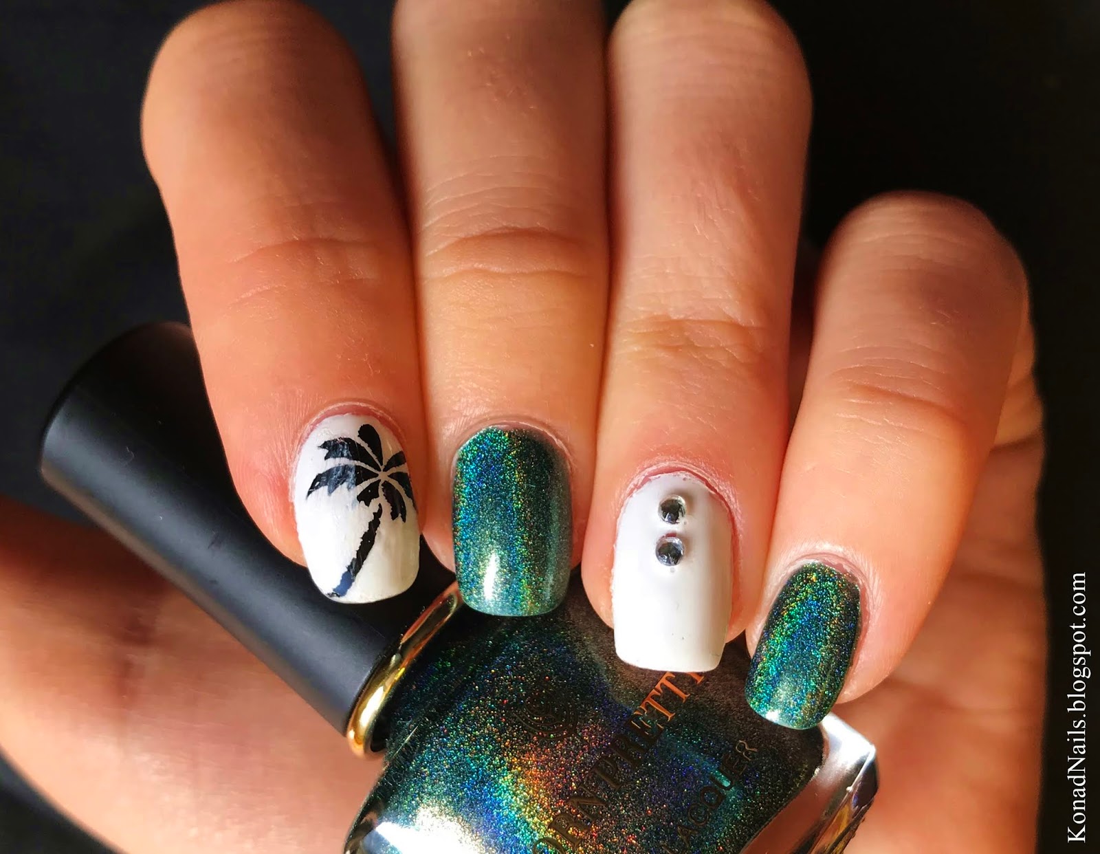 Teal Holographic Nails And Palm Trees Konad Addict Bloglovin