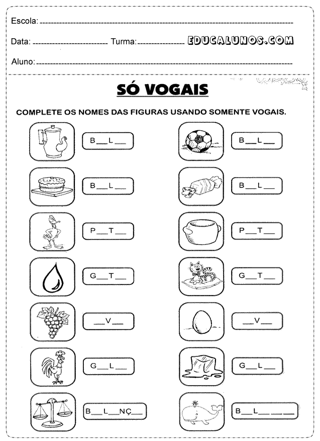 Atividades de Português para 1º Ano do Fundamental