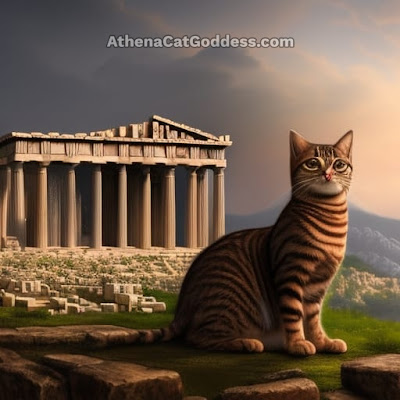 tabby cat digital art in front of the Parthenon in Athens