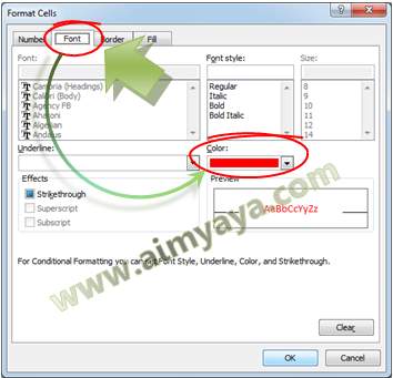  Gambar: Memilih warna font merah 