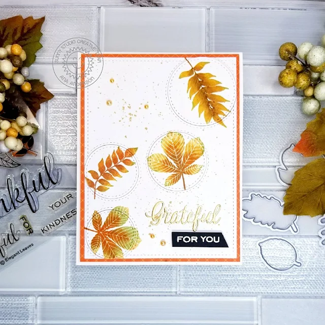 Sunny Studio Stamps: Elegant Leaves Staggered Circles Stitched Ovals Autumn Themed Cards by Ana Anderson