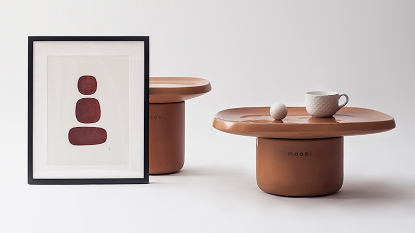 Mesas laterales hechas de terracota por Simone Bonanni diseña para Moooi