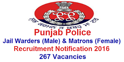 Punjab Jail Warders & Matrons recruitment 2016