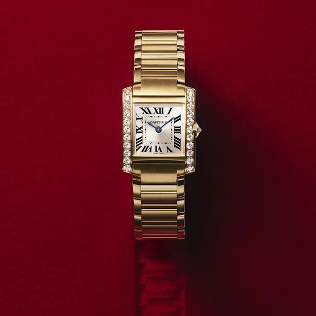 Cartier Tank Française bằng vàng đính kim cương