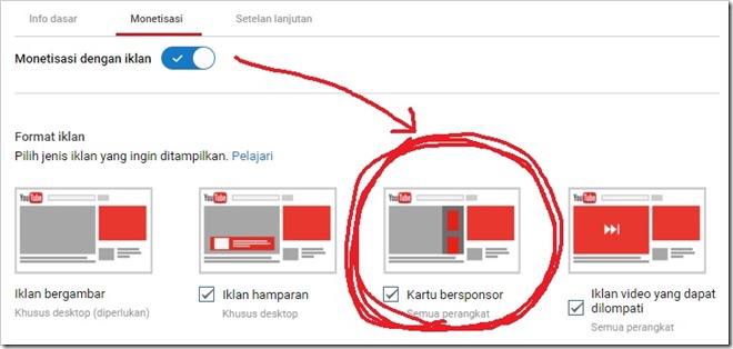 Format Iklan Kartu Bersponsor YouTube