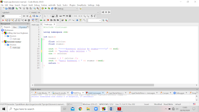 cara membuat program konversi suhu dari celsius ke reamur menggunakan c++