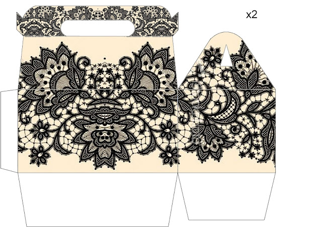 Free Printable Lunch Box with a Black Lace in Beige.