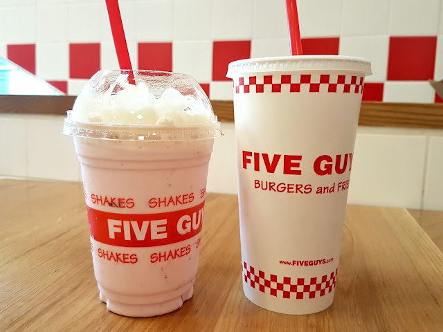 The Strawberry Milkshake and a Fountain Drink at Five Guys, Al Tijaria Tower, Kuwait