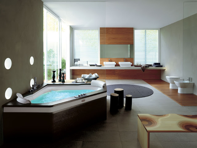 Contemporary bathroom with large windows 