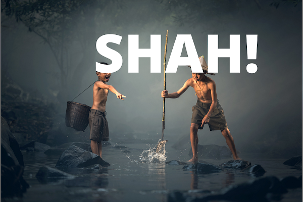 Definition of the phoneme SHAH!: Image of two boys taking a Fish with the Spear