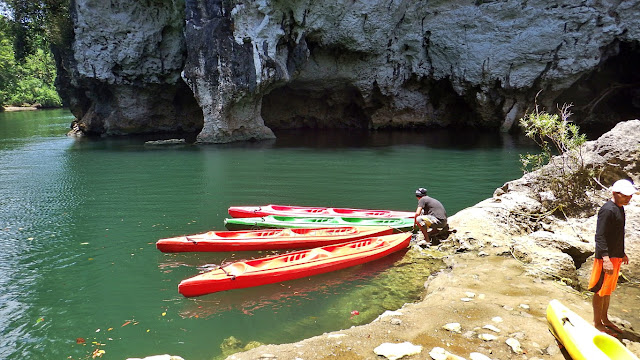 kayaks await at the Sohoton Cave landing area for tourist going to Sohoton Natural Bridge