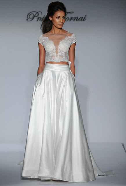 Pnina-Tornai-two-piece-wedding-dress-with-illusion-lace-crop-top-and-satin-A-line-skirt