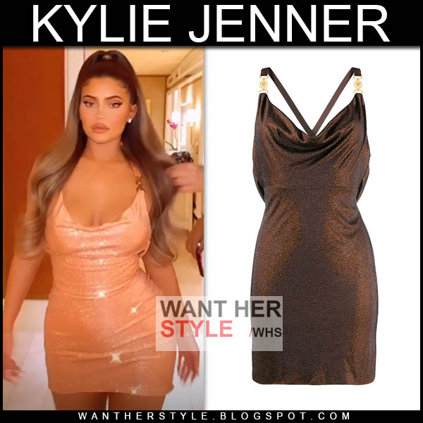 Kylie Jenner in pink draped mini dress