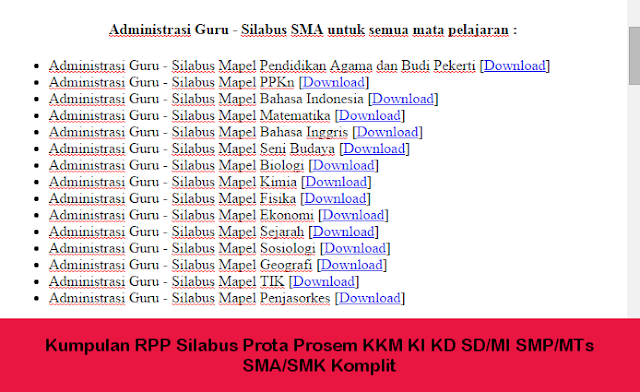 Kumpulan RPP Silabus Prota Prosem KKM KI KD SD/MI SMP/MTs SMA/SMK Komplit