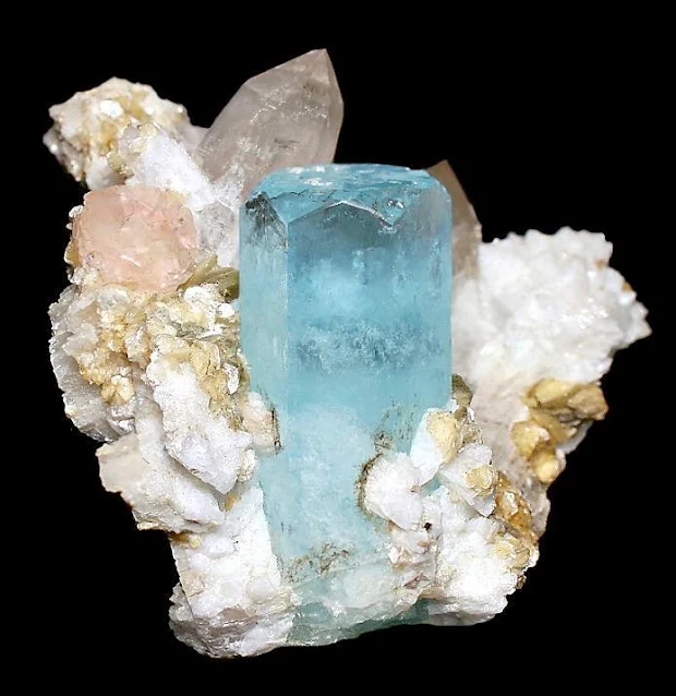 Aquamarine with Fluorite, Quartz, Muscovite, and Albite!