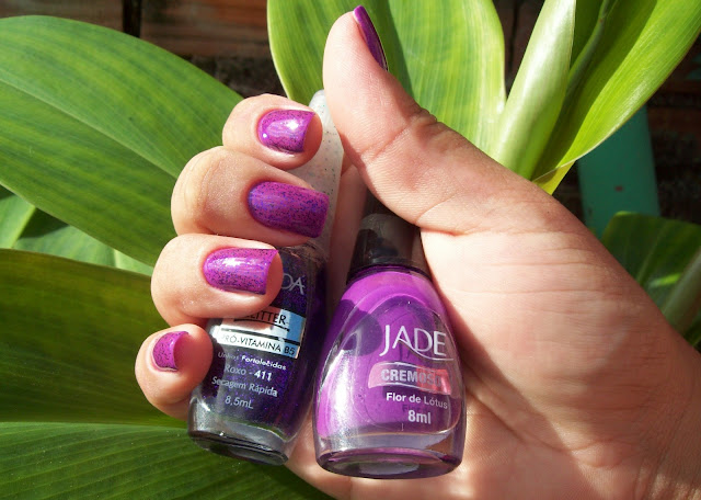 Esmalte Flor de Lótus, Jade + Roxo, Glitter, Mohda