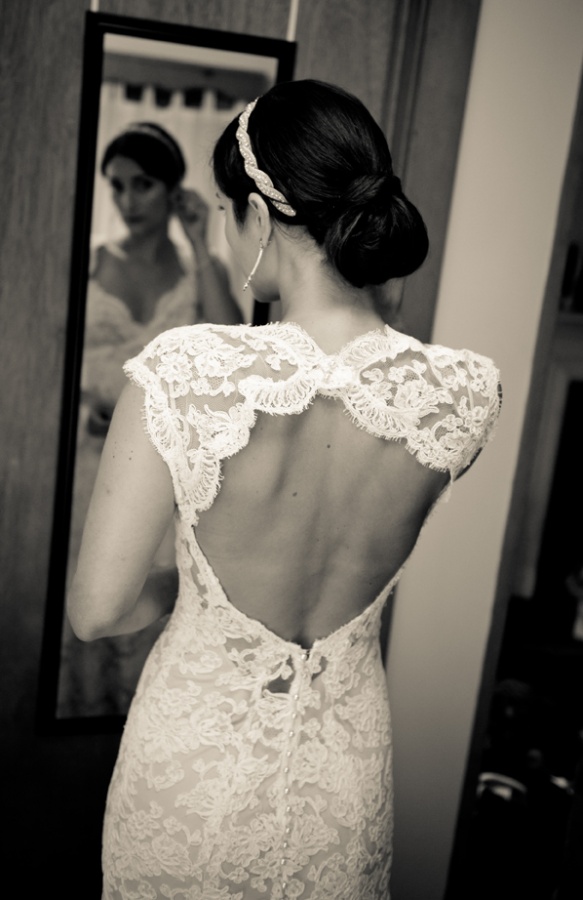 Ivory lace against a white dress