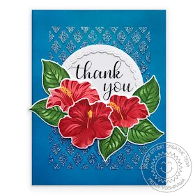 Sunny Studio Stamps: Hawaiian Hibiscus Layered Flower Thank You Card (using Therm-o-web Glitz Gel with Frilly Frames Lattice Dies)
