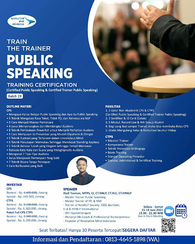 Gelar Non Akademik Certified Public Speaking, dan Certified Trainer Public Speaking