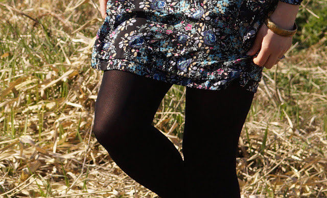 black floral dress in the sunshine