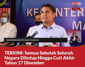 Sekolah tutup hingga akhir tahun 2020