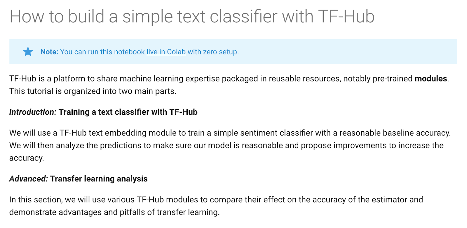 text classification tutorial using TF Hub