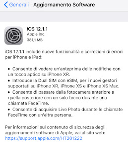  Apple rilascia iOS 12.1.1