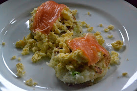 Potato Cakes With Salmon and Scrambled Eggs