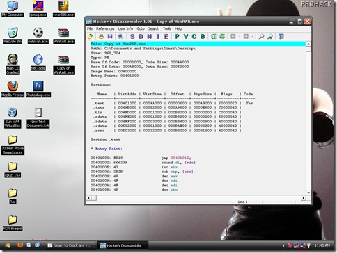 Open Hackers Disassembler and load copy of Winrar in it - www.theprohack.com Open Hackers Disassembler and load copy of Winrar in it - www.theprohack.com