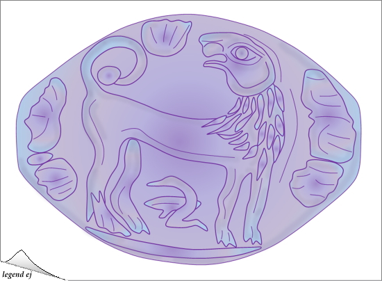 ミノア文明・アペソカリ遺跡・アメジスト製の印章 Minoan Amethyst Seal, Lion, Apesokari／©legend ej