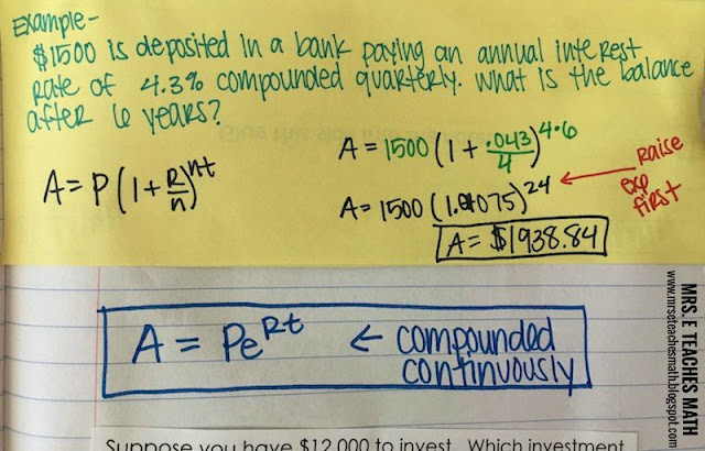 Compound Interest Interactive Notebook Page - good for Algebra 2  mrseteachesmath.blogspot.com