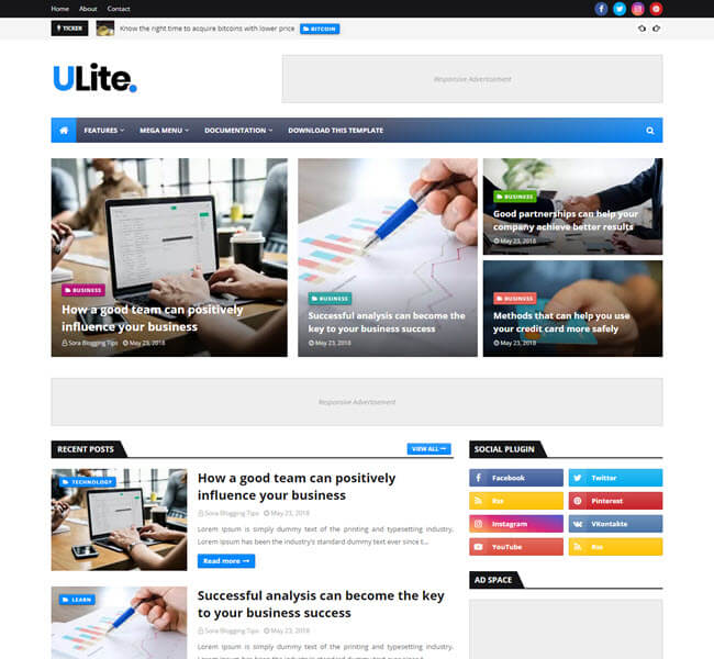 ultralite news and magazine blogger template for free