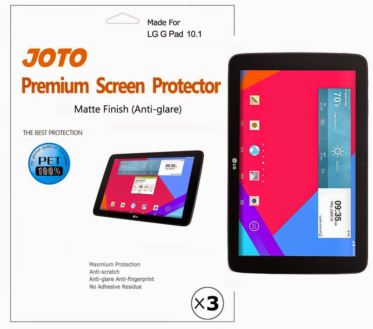 LG G Pad 10.1 Screen Protector - JOTO Anti Glare, Anti Fingerprint (Matte Finish) version Screen Protector Film Guard for 2014 LG G 