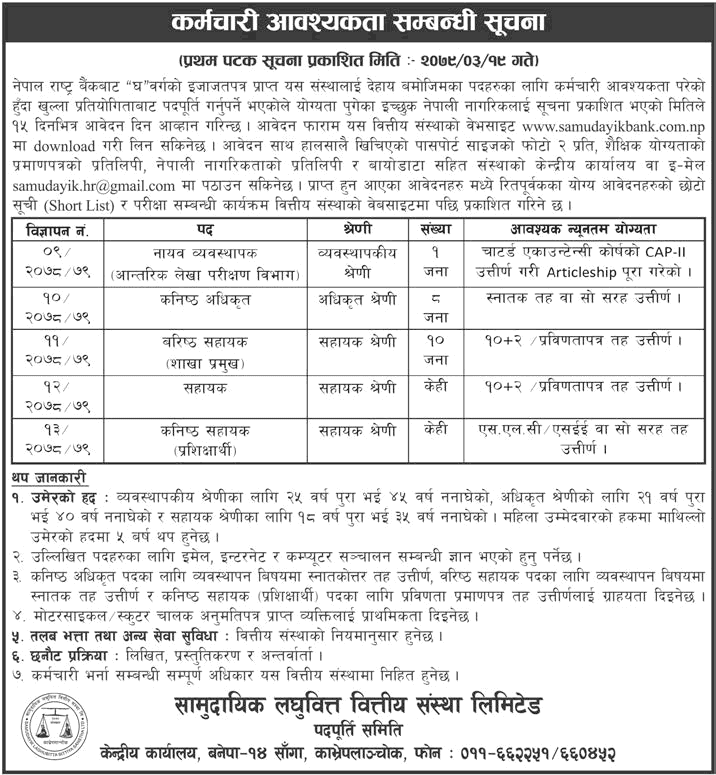 Samudayik Laghubitta Vacancy Announcement