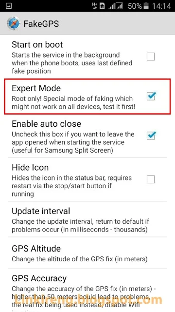 Mode Pakar pada aplikasi GPS Palsu