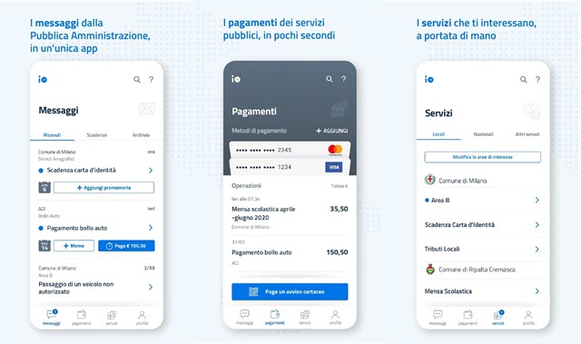 screenshot della app IO per la pubblica amministrazione