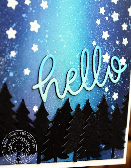 Sunny Studio Stamps: Cascading Stars Night Sky Hello Card by Vanessa Menhorn