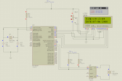 Schematic of DS1307 and PIC16F877a or PIC16F887