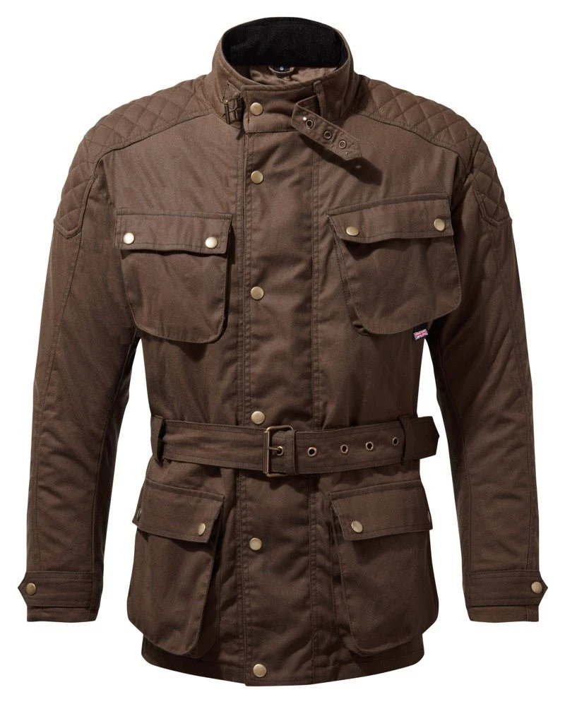 Brown Pulford wax cotton motorcycle jacket