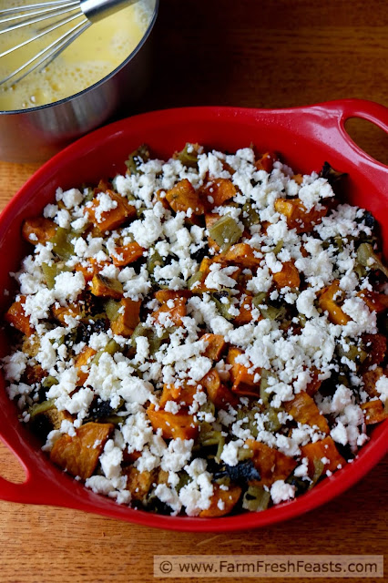 A vegetarian and gluten free breakfast casserole made from roasted sweet potatoes and Hatch chiles in a cornbread and custard base.