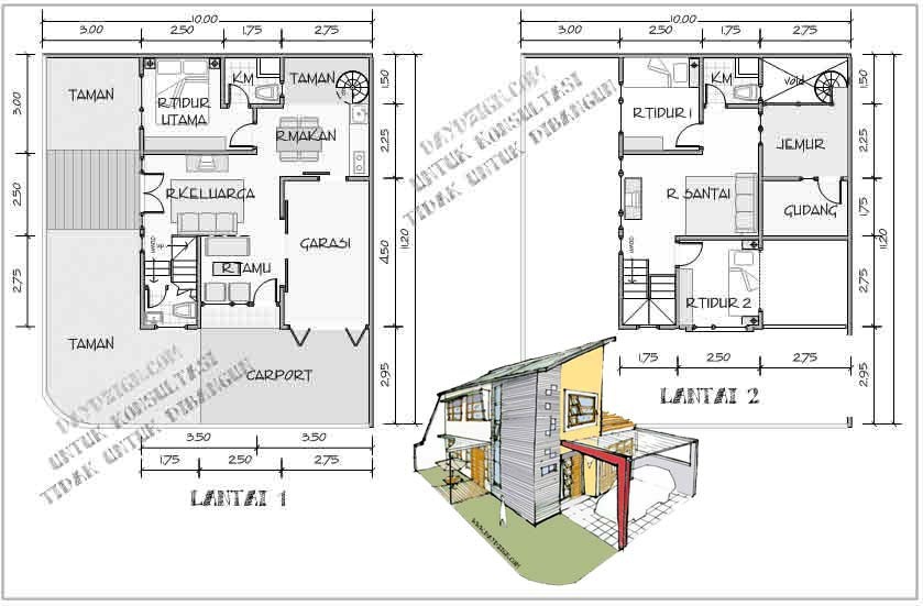 denah rumah hook 2 lantai 4