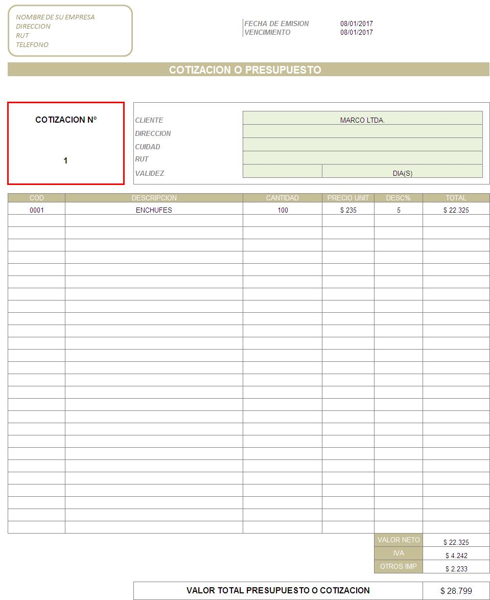 Web del Brito Formato de cotizacion en excel para