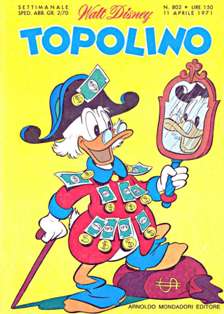 Topolino 802 - 11 Aprile 1971 | ISSN 1120-611X | CBR 215 dpi | Settimanale | Fumetti Classici | Universo Disney
Numero volumi : IN CORSO
Topolino apparve in Italia il 30 marzo 1930, quando sul n.13 del settimanale torinese Illustrazione del Popolo, diretto da Lorenzo Gigli, fu pubblicata la prima striscia disegnata da Ub Iwerks e intitolata Le avventure di Topolino nella giungla. Due anni dopo si ha il primo libro illustrato italiano con le sue immagini: Sua Altezza Reale il Principe Codarello e, poco più tardi, il 31 dicembre 1932, esce il primo numero di Topolino in formato giornale, edito da Nerbini.
Sulla falsariga del celebre Corriere dei Piccoli, anche Topolino si presentava ai lettori con periodicità settimanale e si apriva con una breve storia in cui le didascalie sono scritte in rima e realizzata da Giove Toppi, che divenne quindi il primo autore Disney italiano. Sul settimanale della Nerbini, comunque, trovano spazio soprattutto le strisce e le tavole realizzate da Floyd Gottfredson. In queste storie vengono anche introdotte delle didascalie in rima, scritte dal primo direttore della rivista, Paolo Lorenzini (detto Collodi Nipote in quanto nipote di Carlo Collodi), e viene anche assegnato il nome definitivo alla spalla di Topolino, ovvero quel Pippo un po' lunatico e un po' svampito che sui libri della Salani veniva ancora chiamato Medoro.
Nerbini non si era assicurato correttamente i diritti di pubblicazione: quando aveva varato la sua rivista, infatti, si era rivolto al Consorzio Cinematografico E.I.A., il distributore dei cortometraggi di Topolino, quando in realtà i diritti per le riviste erano stati dati in mano al giornalista Guglielmo Emanuel dallo stesso Disney. Per cui, per un paio di numeri, la testata passò da Topolino a Topo Lino, per poi riprendere la nota testata con il n.7. Il Topolino Giornale era formato da otto pagine e non conteneva solo storie a fumetti Disney ma anche storie non-Disney che anzi erano di solito la maggioranza delle storie presenti in un numero.
Il numero 137 del Topolino Giornale, dell'11 agosto 1935, segna il passaggio di consegne da Nerbini alla Mondadori. Il fascismo, tuttavia, causò dei problemi al giornale. Dal 1938, il Min.Cul.Pop. (Ministero della Cultura Popolare) impone alla stampa di non editare più i protagonisti del fumetto popolare americano. Il solo Topolino è risparmiato, e così il suo logo e il suo personaggio possono continuare ad esistere nelle edicole italiane, ma in piena seconda guerra mondiale, a partire dal n.476 del 27 gennaio 1942, anche il settimanale è costretto a cedere alle restrizioni. Lo sostituisce Tuffolino, un ragazzetto dalle medesime caratteristiche fisiche, disegnato dal grande illustratore Pierlorenzo De Vita. Con la fine del fascismo, le avventure di Topolino poterono di nuovo essere pubblicate.
Alla fine degli anni quaranta, però, i giornali a fumetti che pubblicavano storie a puntate di non più di due tavole ad episodio erano irrimediabilmente in crisi, e così lo stesso Topolino, le cui vendite erano di gran lunga calate rispetto al periodo d'oro. Mondadori, però, non poteva rinunciare alla rivista da edicola per non perdere i ricchi diritti delle pubblicazioni da libreria, così decise un doloroso ma necessario cambio di formato e periodicità. Nel 1949 nasce così il periodico a fumetti Topolino formato libretto, all'inizio con cadenza mensile, quindi quindicinale e, infine, settimanale, fino a giungere a oggi al suo sessantesimo anniversario e con oltre 3000 numeri usciti, ricchi di storie tra le più famose, con autori da Carl Barks a Romano Scarpa, da Floyd Gottfredson a Giovan Battista Carpi e così via.