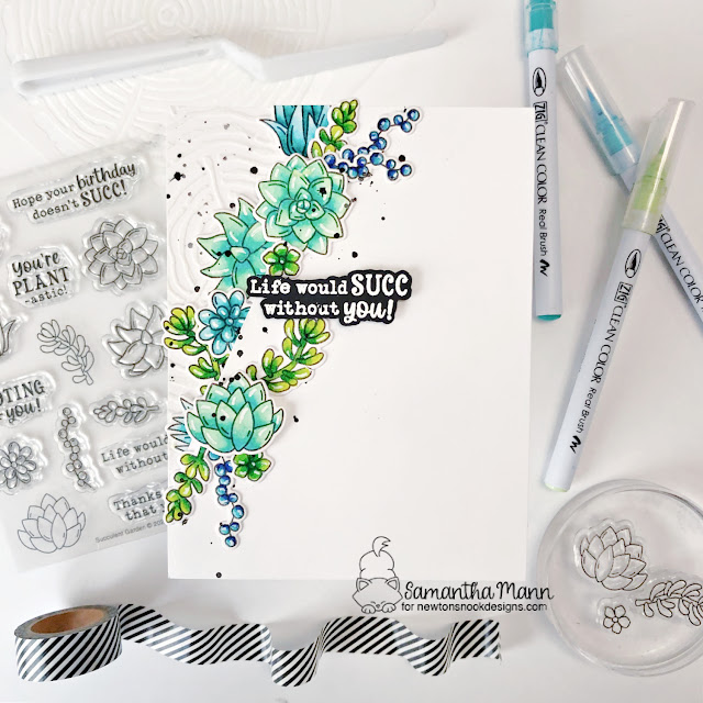 Succulent Card by Samantha Mann | Succulent Garden Stamp Set and Tree Rings Stencil by Newton's Nook Designs