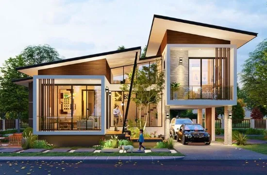 11 desain rumah modern 2 lantai dengan 3 kamar tidur